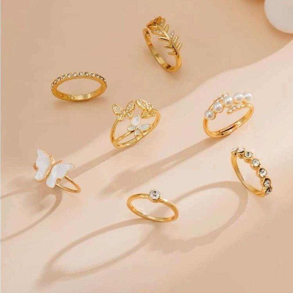 Gold 3/$30 7pc Butterfly Rhinestone Ring Set - Picture 3 of 3